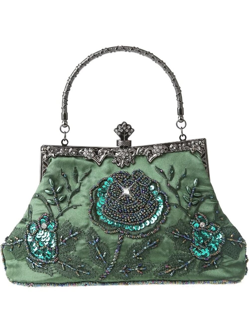 〽️Women's Green Vintage Floral Beaded Rhinestone Embroidery Sequin Crossbody Bag